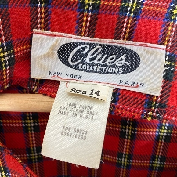 VINTAGE 80’s CLUES COLLECTION PLAID DRESS SIZE 14 - Picture 3 of 9